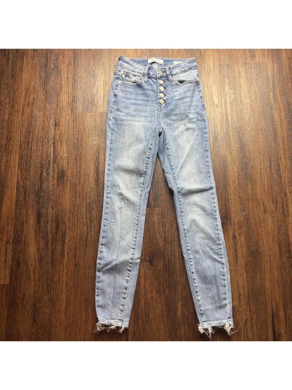 Judy Blue Skinny Jeans JB8838 Button Fly Distressed Light Wash Raw Hem Size 0/24